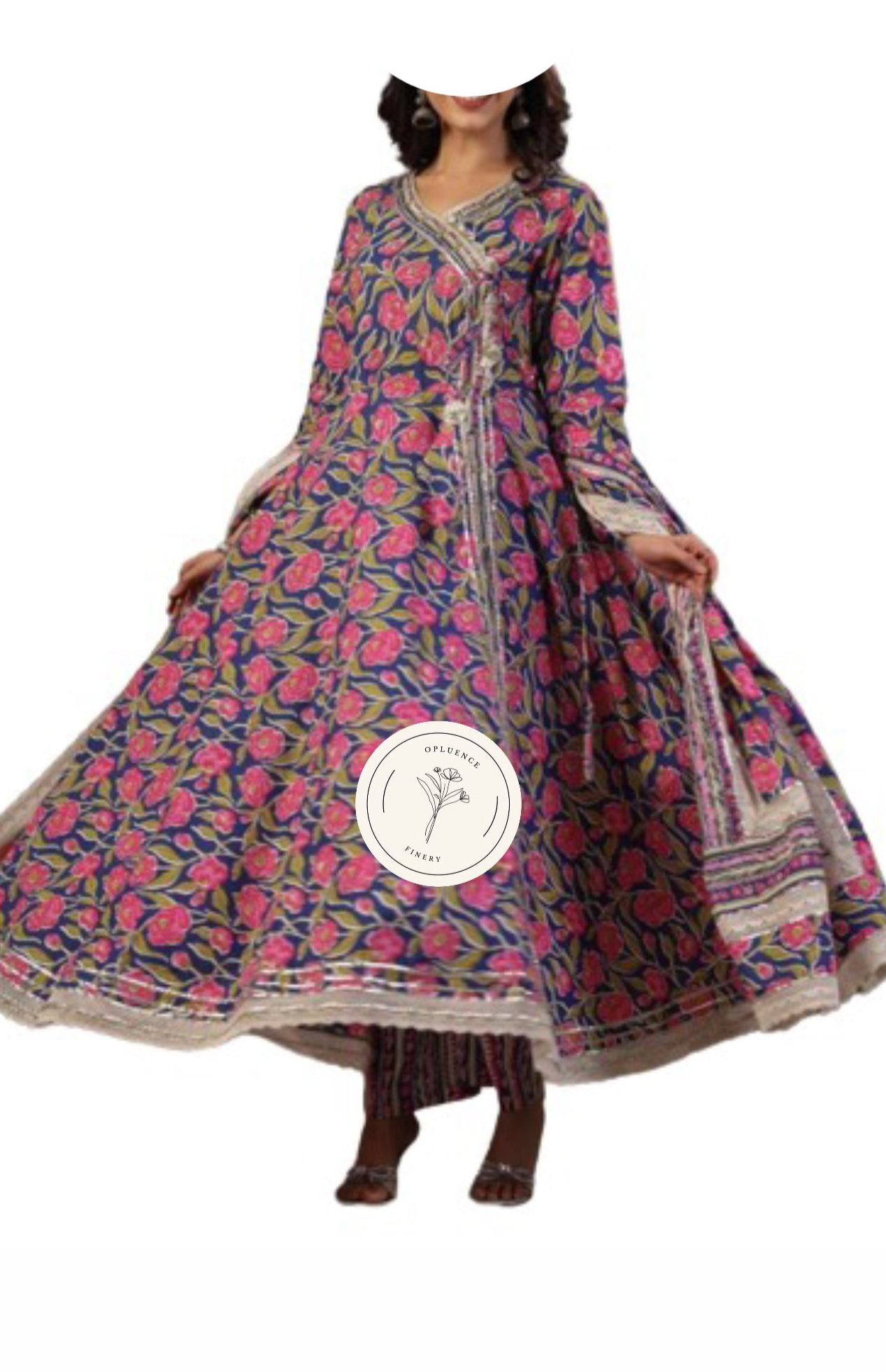 Angrakha Anarkali Long Kurta Pants & Dupatta Set