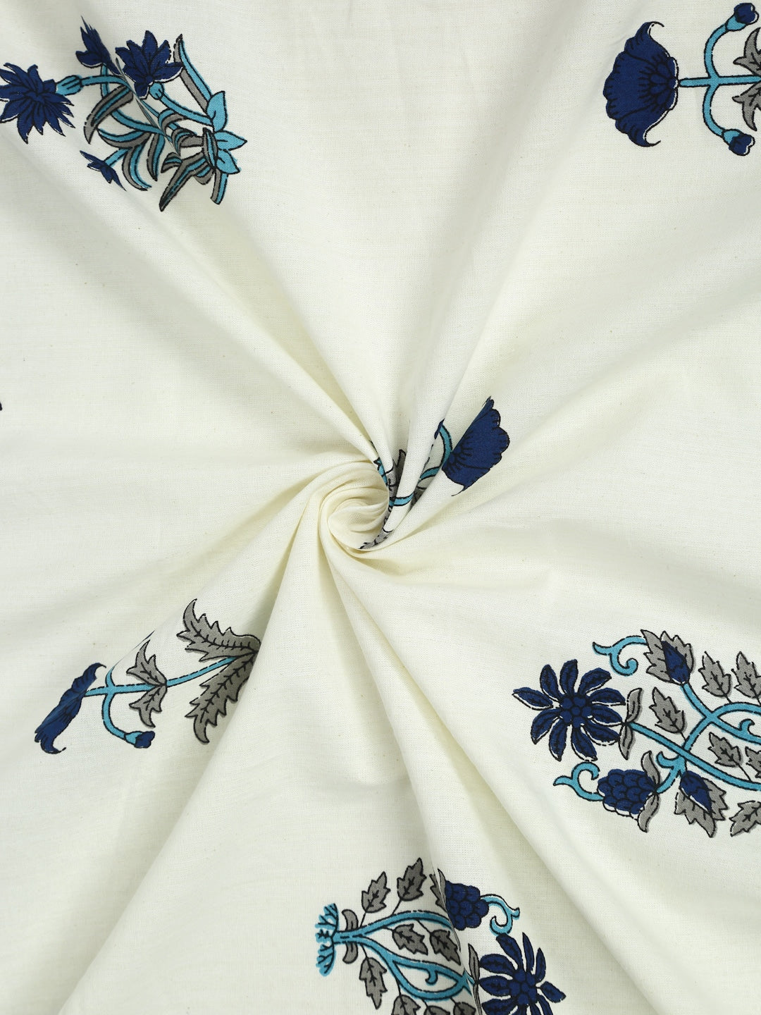 Cream-Coloured & Blue Ethnic Motifs King Bedsheet with 2 Pillow Covers